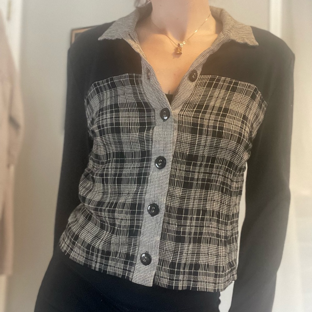 Plaid Black and Gray Women's Top